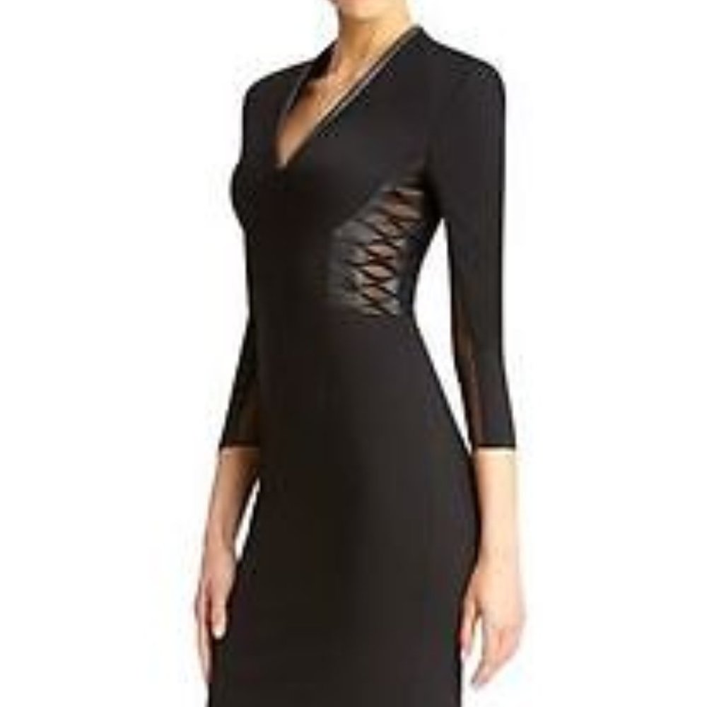 NWT VTG Wool Leather Sexy Stretch Black Mini Sheath Dress 6 S M Rachel Roy Zoe